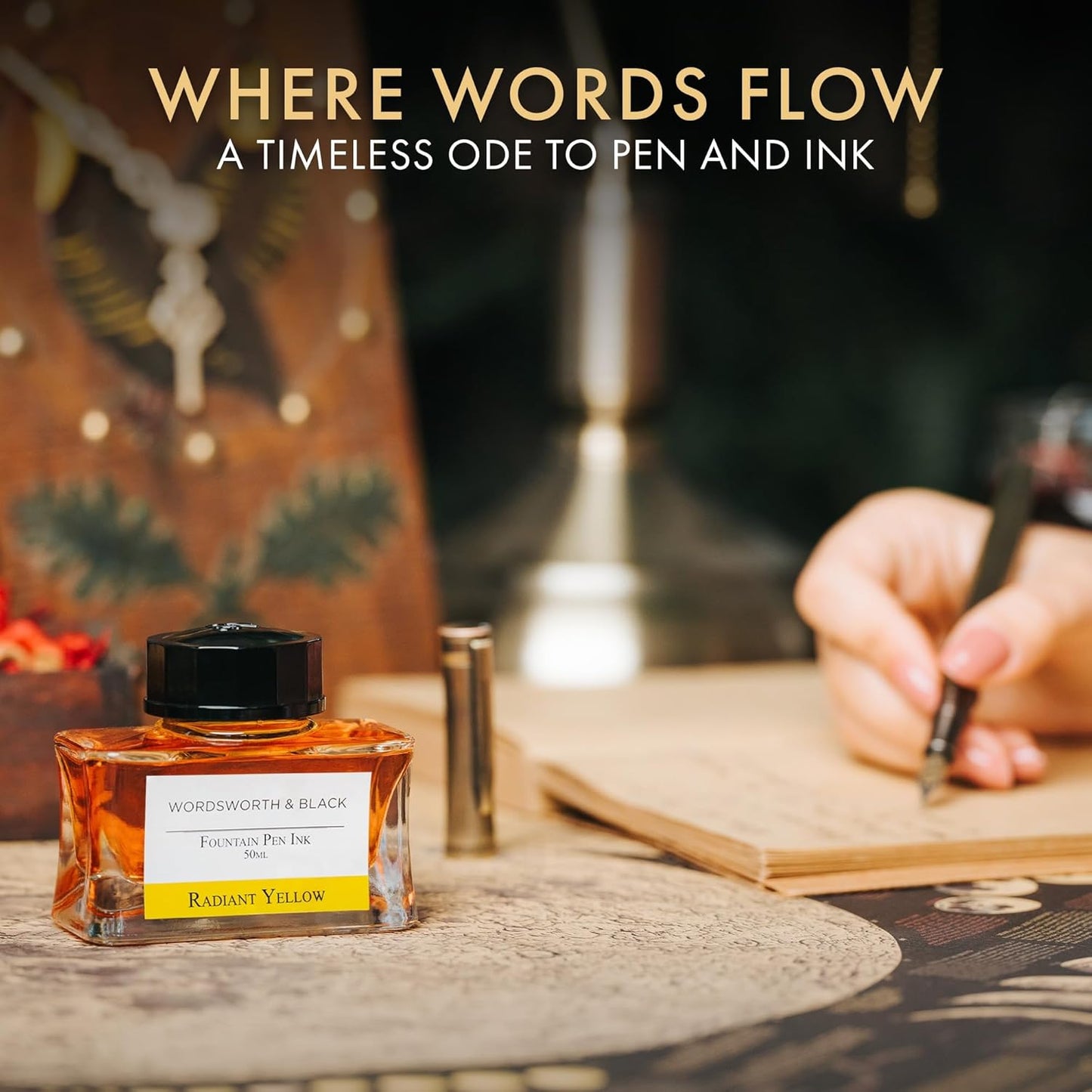 Wordsworth and Black Fountain Pen Ink Bottle (50 ml) Premium Luxury Edition, [Yellow] Fountain Pens Bottled Ink; Classic Designed Bottle Smooth Flow 50 ml