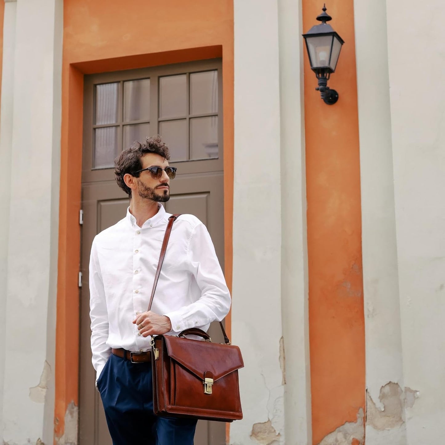 Time Resistance Leather Briefcase for Men - Business Laptop Bag - Italian Handmade Leather Bag - Attache - Gift Box Included