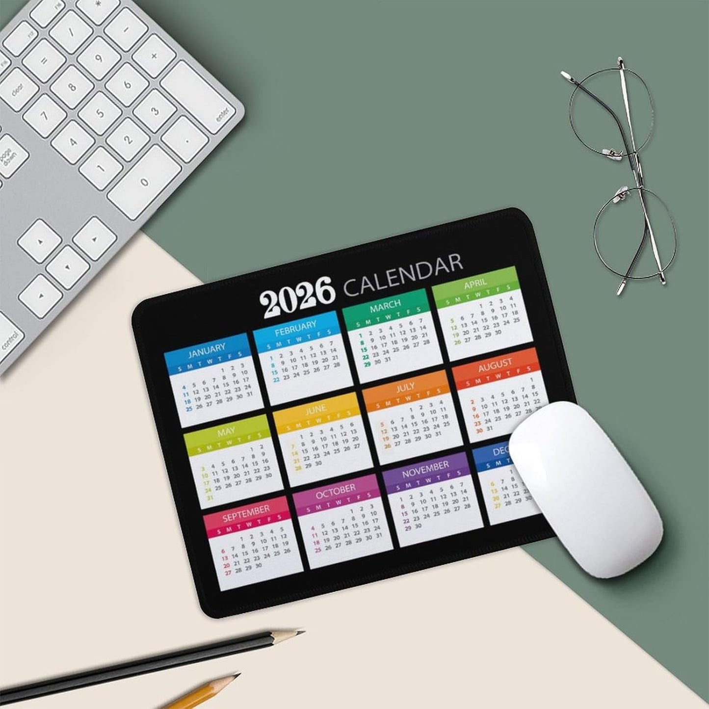 Mouse Pad 2026 Calendar Stitched Edge,Computer Mouse Pads Calendars Non-Slip Rubber Desk Mat Mousepad Gaming Office Keyboard Mat (9.45x7.87 in) (Color)