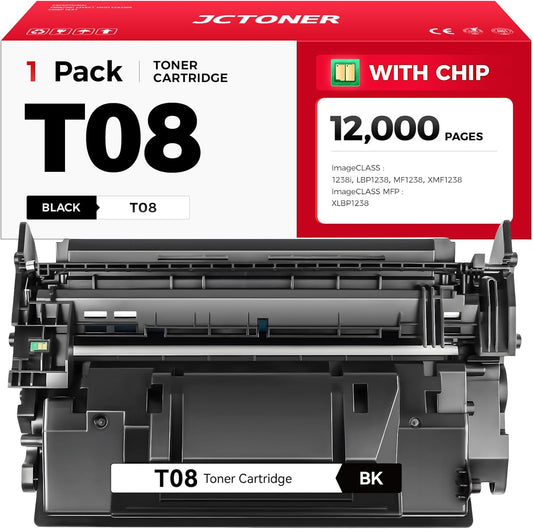 T08 T08L Black High Capacity Toner Cartridge 1-Pack with chip Replacement for Canon T08 T08L 3010C005AA Toner Compatible for ImageCLASS 1238i LBP1238 MF1238 XMF1238 MFP XLBP1238 Printer Ink All-in-One