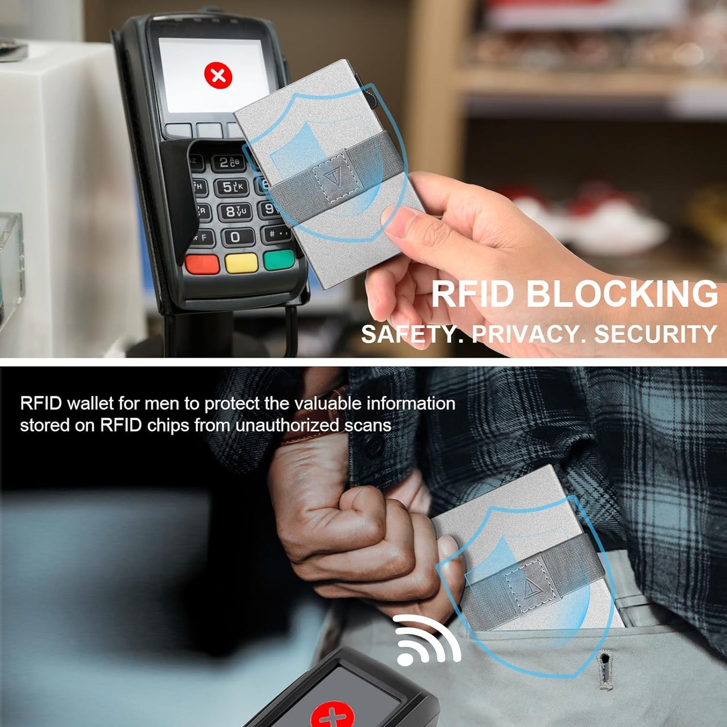 Slim Card Holder for Men&Women Compact Metal Front Pocket Wallets Pop Up Quick Access Credit Cards Holder with RFID Blocking Expandable Backplate&Money Band,Holds 12+ Cards,Silver