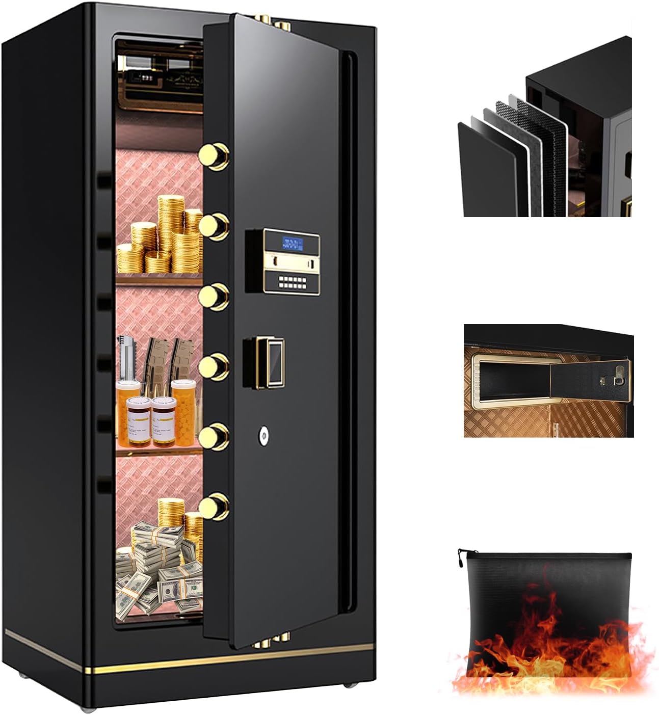 MLJ Large Security Safe - 8.1 Cu. Ft. Waterproof & Fireproof Home Safe with 2 Removable Shelves and Inner Cabinets for Storing Money, Medicines, Jewellery and Other Valuables (Keypad Lock)