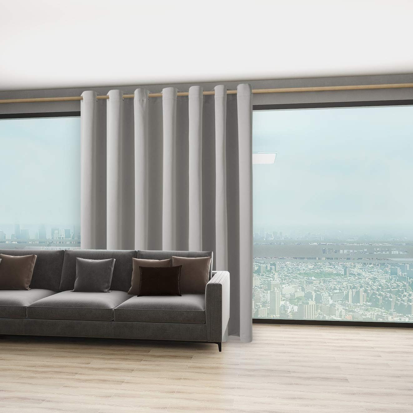 BONZER Room Divider Curtain Total Privacy Wall Wide Grommet Room Darkening Curtains for Patio Sliding Glass Door, 84L x 108W Inch (7L x 9W ft), 1 Panel, Silver