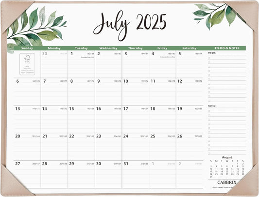 Large Desk Calendar 2025-2026 with Desktop Mat, Cabbrix Desk Pad Calendar 22 x 17 Inch Runs From July 2025 to December 2026 for Home Office and School, Leaf