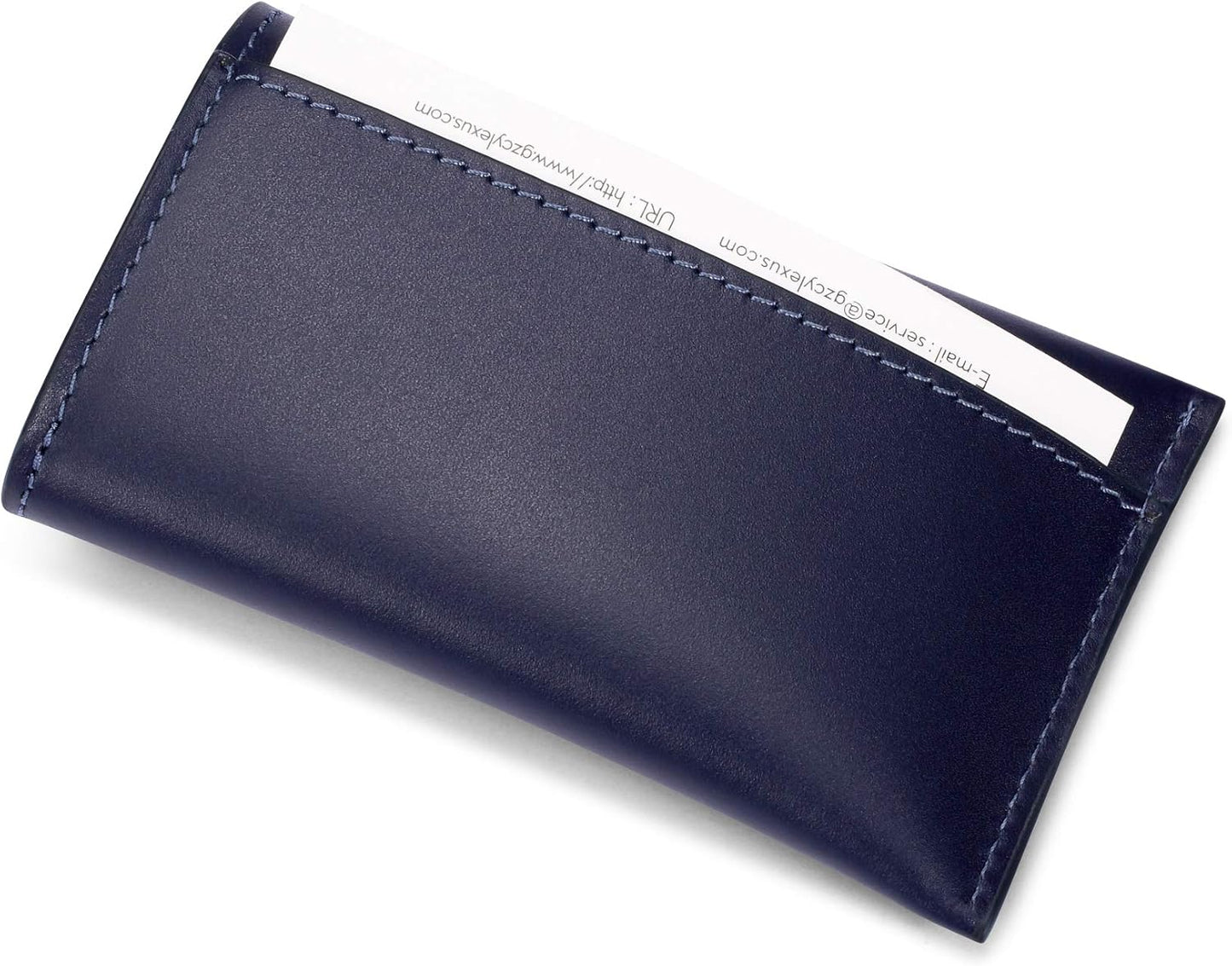 HISCOW Business Card Holder with Flap for Dispensing Cards - Italian Calfskin (Dark Blue)