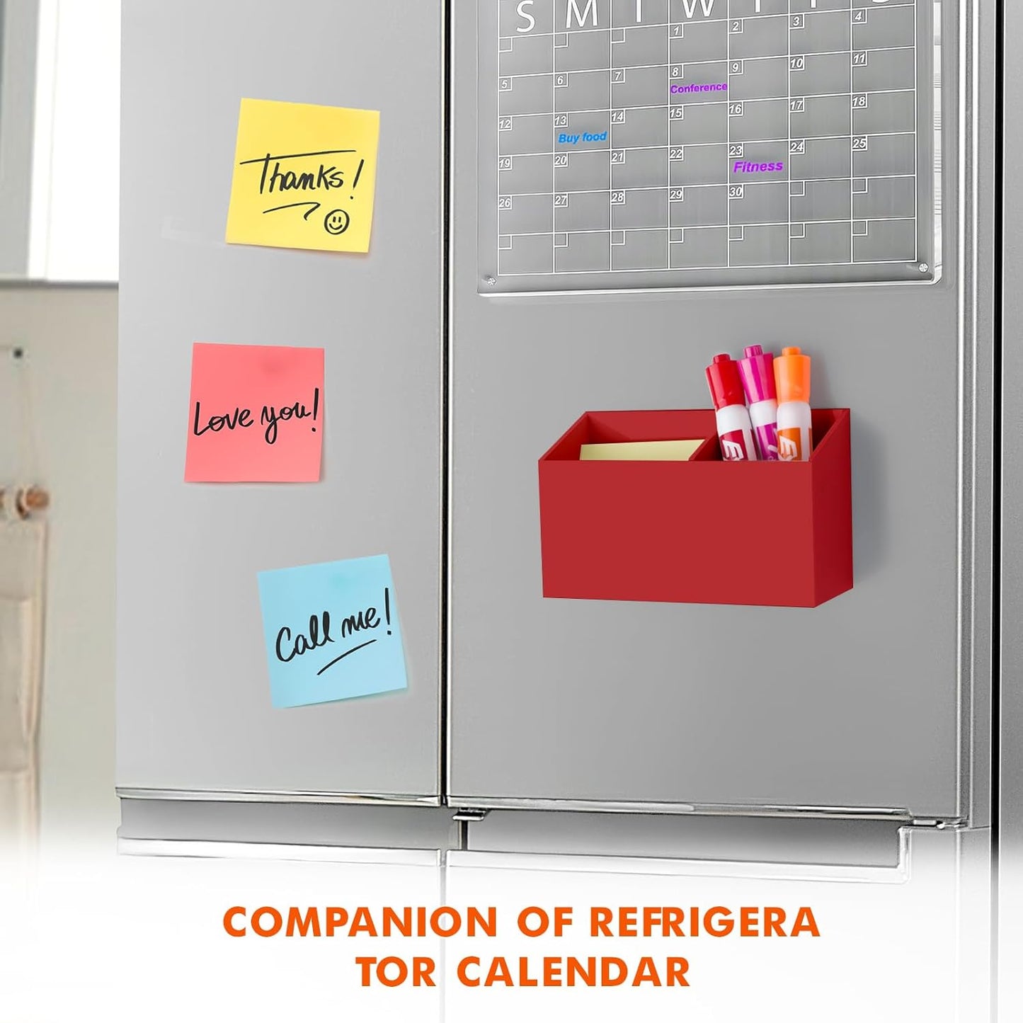 BEYGORM Magnetic Dry Erase Marker Holder for Whiteboard,Non-slip Acrylic Magnet Pen Holder for Fridge Refrigerator,Locker Organizer for Work,Locker Accessories,Pencil Cup for Desk(Red)