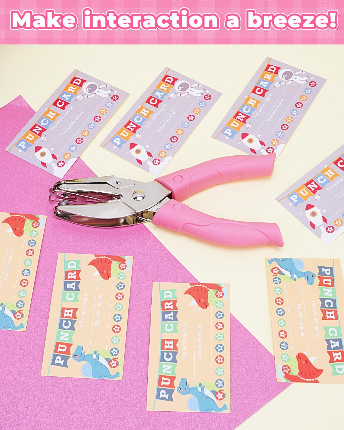 UCEC 200 Pieces Punch Cards for Classroom with Star Hole Puncher, Incentive Loyalty Reward Card with Handheld Single Punch Kit to Behavior for Business Home Classroom School Kids Students Teachers