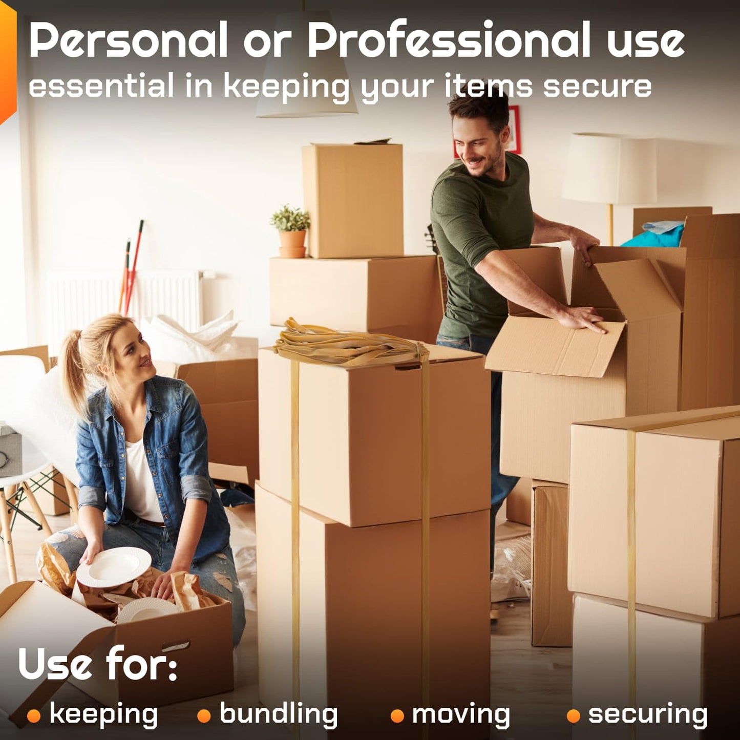 IDL Packaging 56" Strong, Elastic & Flexible Rubber Bands, Pack of 8, Beige - 2X Elasticity, 80% Natural Rubber - Extra Strong Mover Bands for Furniture, Boxes, Moving Blankets