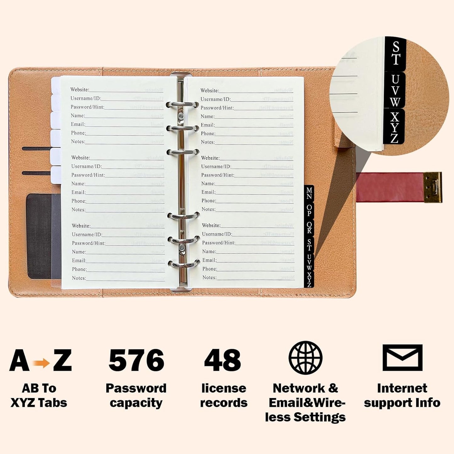 BTSFTOGET Small Password Book with Alphabetical tabs. 316 Pages Lockable Password Keeper Journal Notebook for Computer & Website Logins, RED Leatherette Hardcover, 7.5in x 5.5in