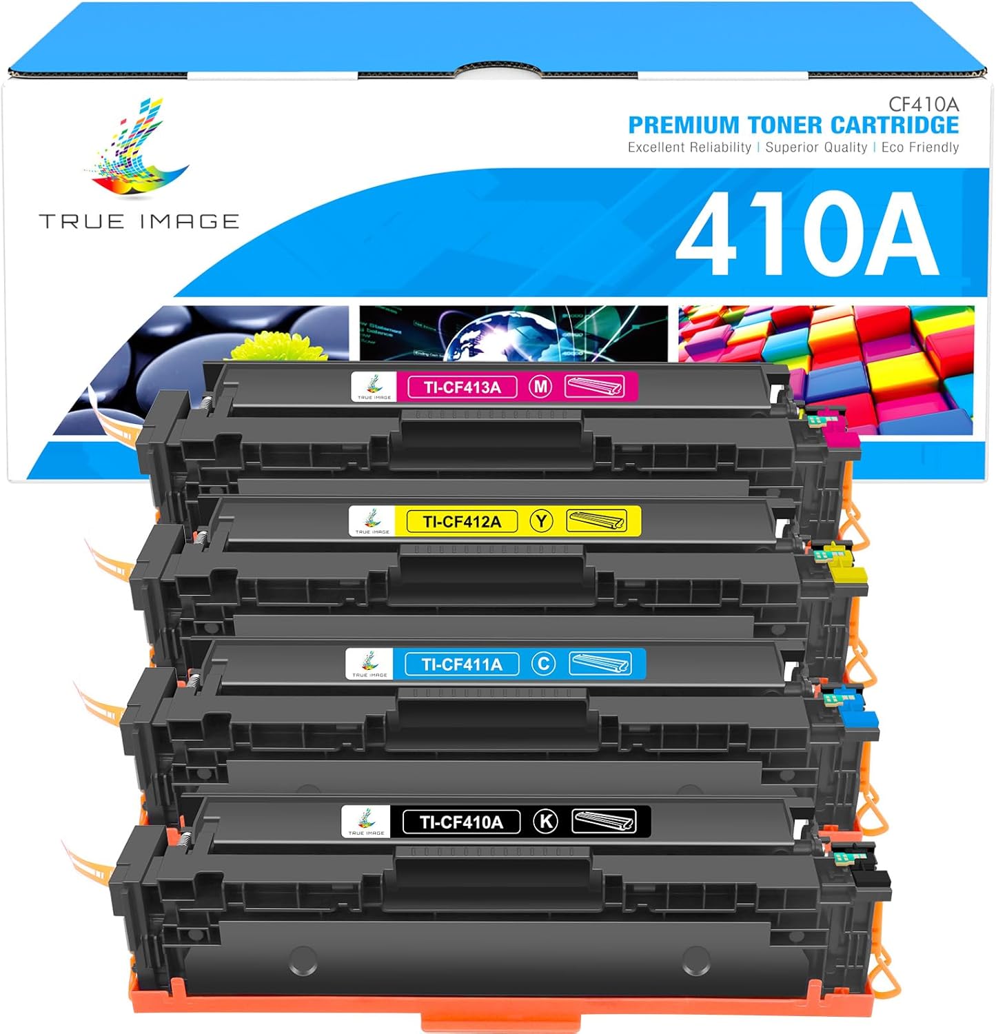 TRUE IMAGE Compatible 410A Toner Cartridge Replacement for HP 410A 410X 410 CF410A CF411A CF412A CF413A Color Laserjet Pro MFP M477fnw M477fdw M477fdn M452dn M452nw M477 Printer (4-Pack)