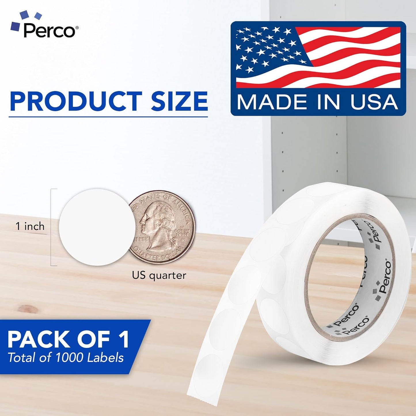 Perco Clear 1-Inch Round Circle Dot Sticker Labels with Easy Peel Perforation - 1,000 Labels per Roll - Strong Adhesion, Vibrant Colors for Organizing, Crafting & More - Made in USA