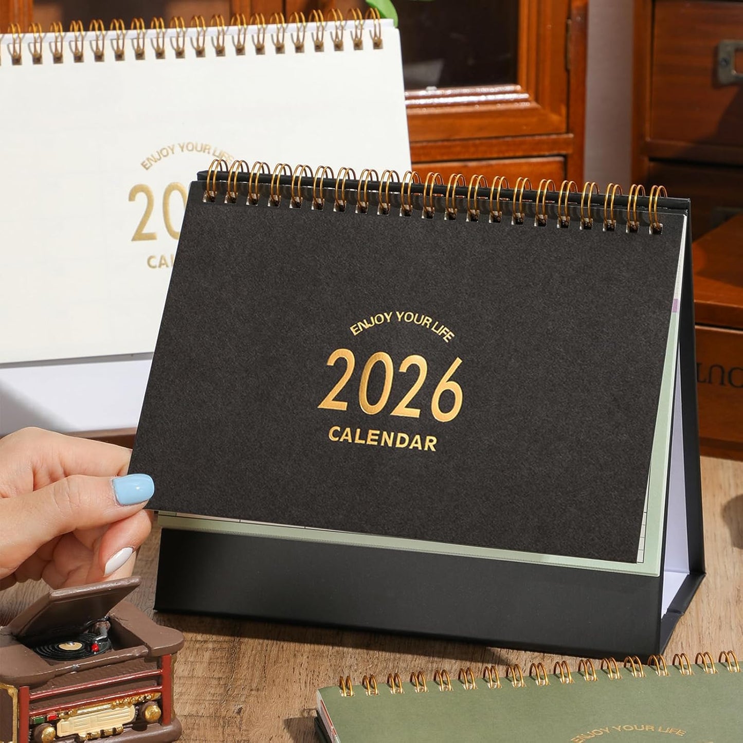 Small Desk Calendar 2025-2026, Standing Flip Desktop Calendar from July 2025 to Dec 2026 - Metal Ring Twin-Wire Binding Monthly Desktop Calendar for Home Office School (Black)