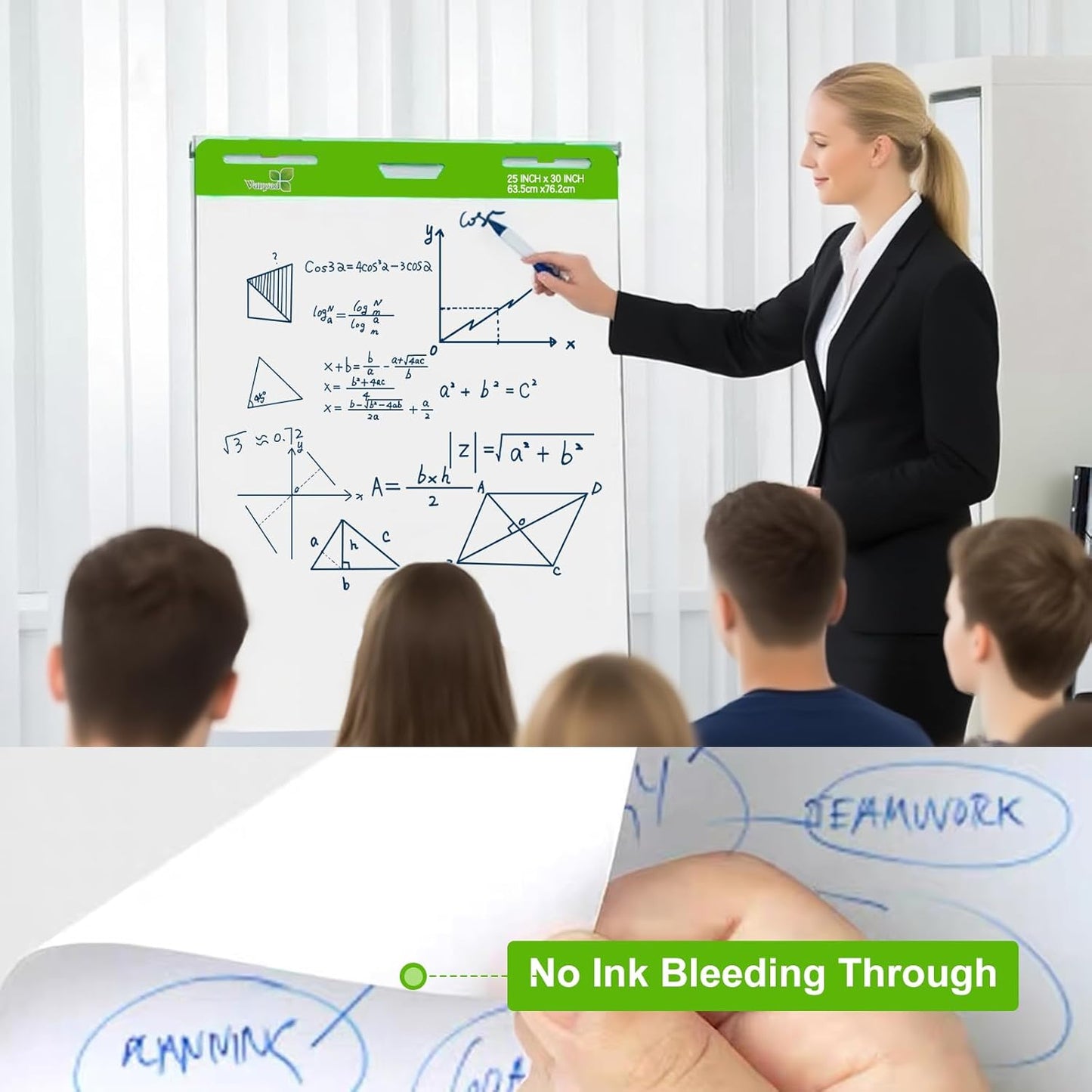 Sticky Easel Pad 25 in x 30 in, 35 Sheets/Pad, 4 Pads/Pack, 140 Sheets， Large White Sticky Easel Paper for Office and Classrooms, Flip Chart Paper for Teachers，Super Sticking Power & Bleed-Resistant