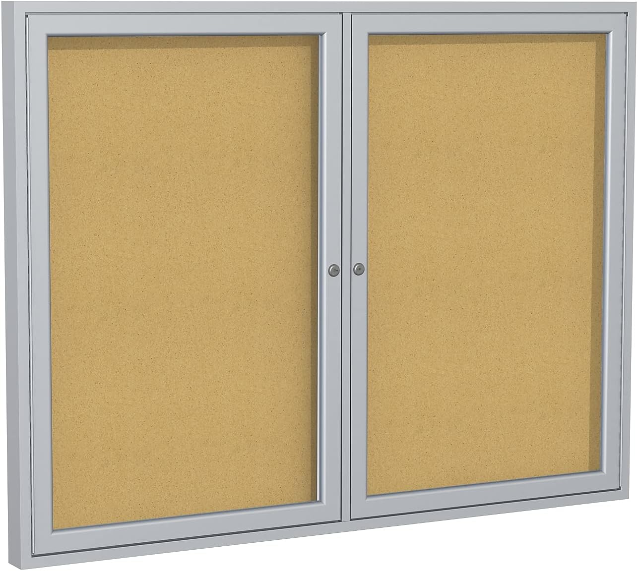 Ghent 48" x 60" 2-Door indoor Enclosed Bulletin Board , Shatter Resistant, with Lock, Satin Aluminum Frame - Natural Cork (PA245K) Made in the USA