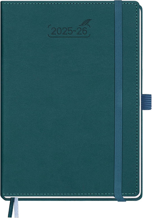 BEZEND Planner 2025-2026 Weekly and Monthly, 5.8" x 8.5" Academic Calendar (Jul 25-Dec 26) Vertical Daily Appointment with Hourly Timeslot & Monthly Tab, PU Leather Hardcover - Dark Green