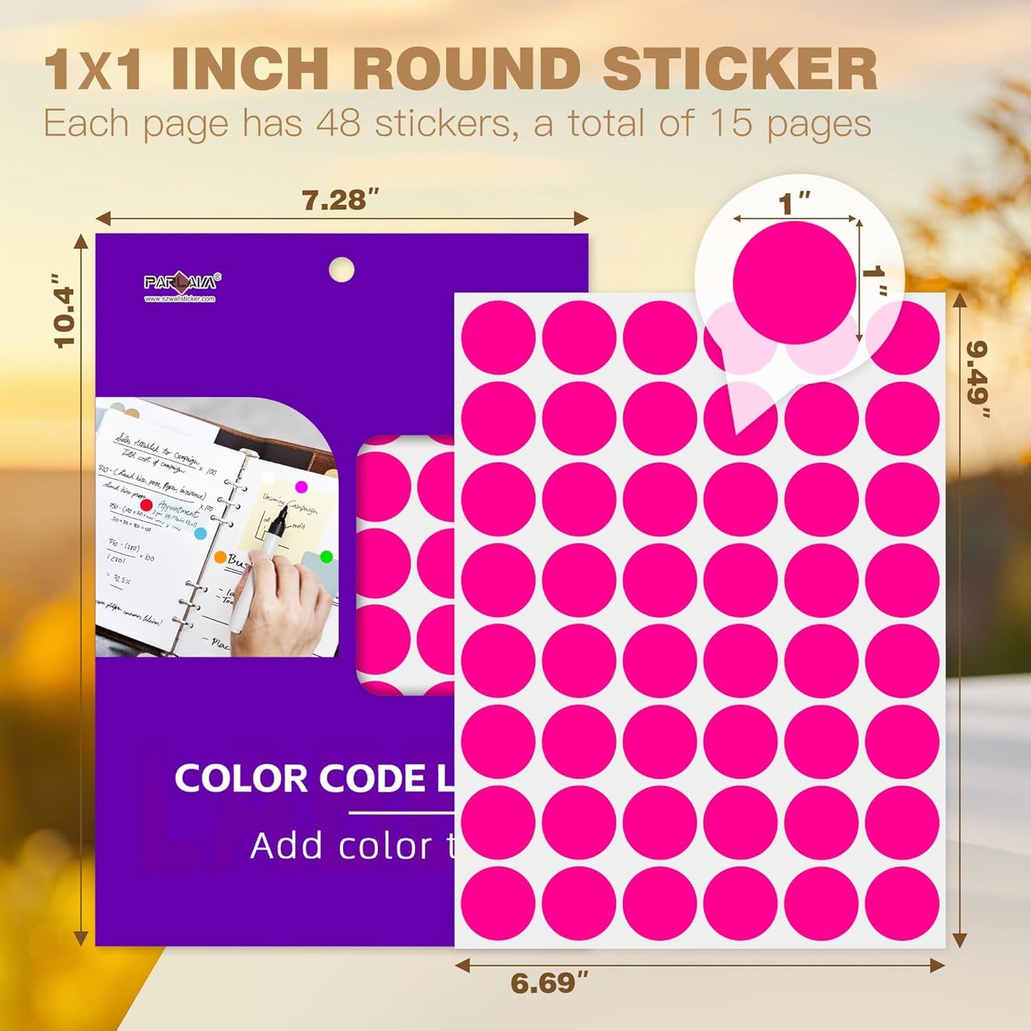 PARLAIM 1 inch Round Fluorescent Pink Dot Sticker,720PCS Permanent Adhesive Color Code Circle Sticker Labels for Office Classroom Garage Sale