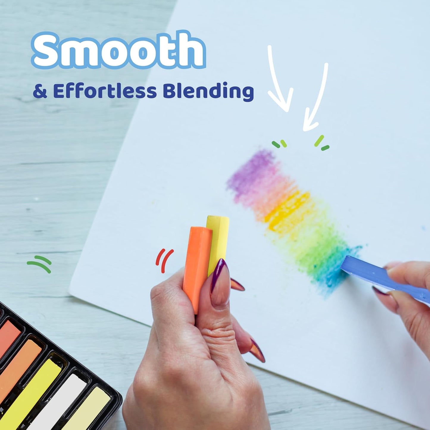 Neliblu 24-Piece Soft Pastels for Kids - Multi Color Pastel Chalk for Art Painting - Pastel Sticks Suitable on Paper, Blackboards, Sidewalk Blocks - For Kids, Adults, Professional Artists