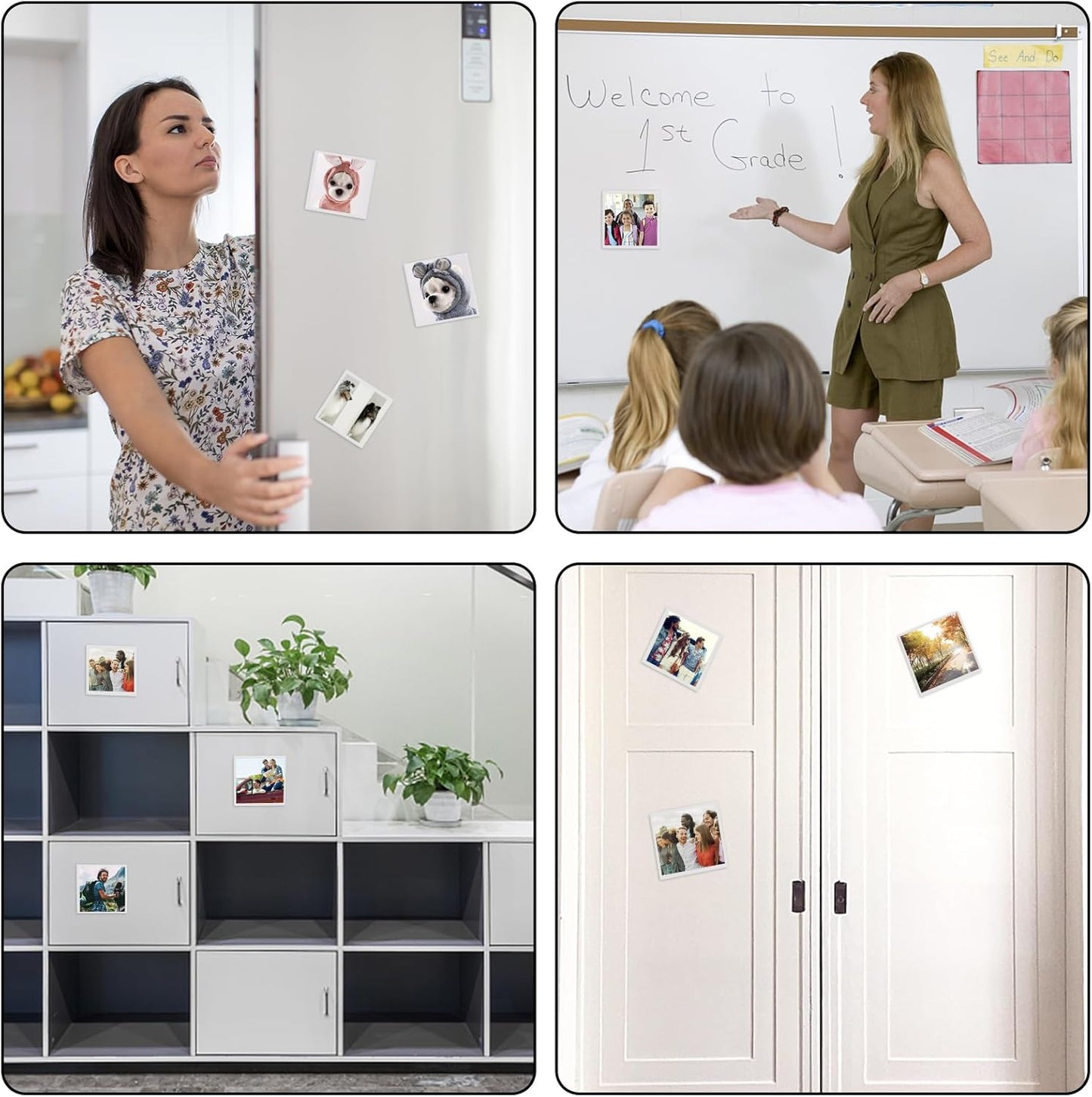 White Magnetic Picture Frame 4X4 for Refrigerator,12 Pieces Square Photo Magnets Sleeves for Fridge and Whiteboard,Locker