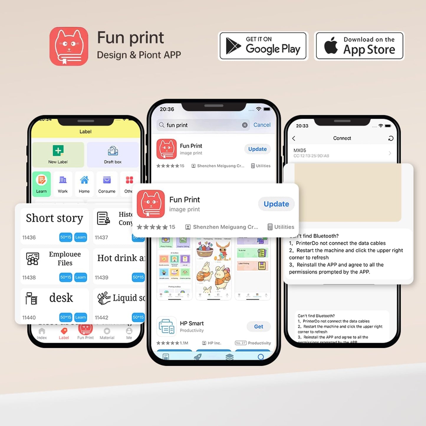 Mini Printer Sticker Thermal Printer with 3 Rolls Paper, Bluetooth Portable Phone Print Pods,Study Sticker Maker for Pictures, Photos, Journals, DIY, Compatible with Phone & Tablet