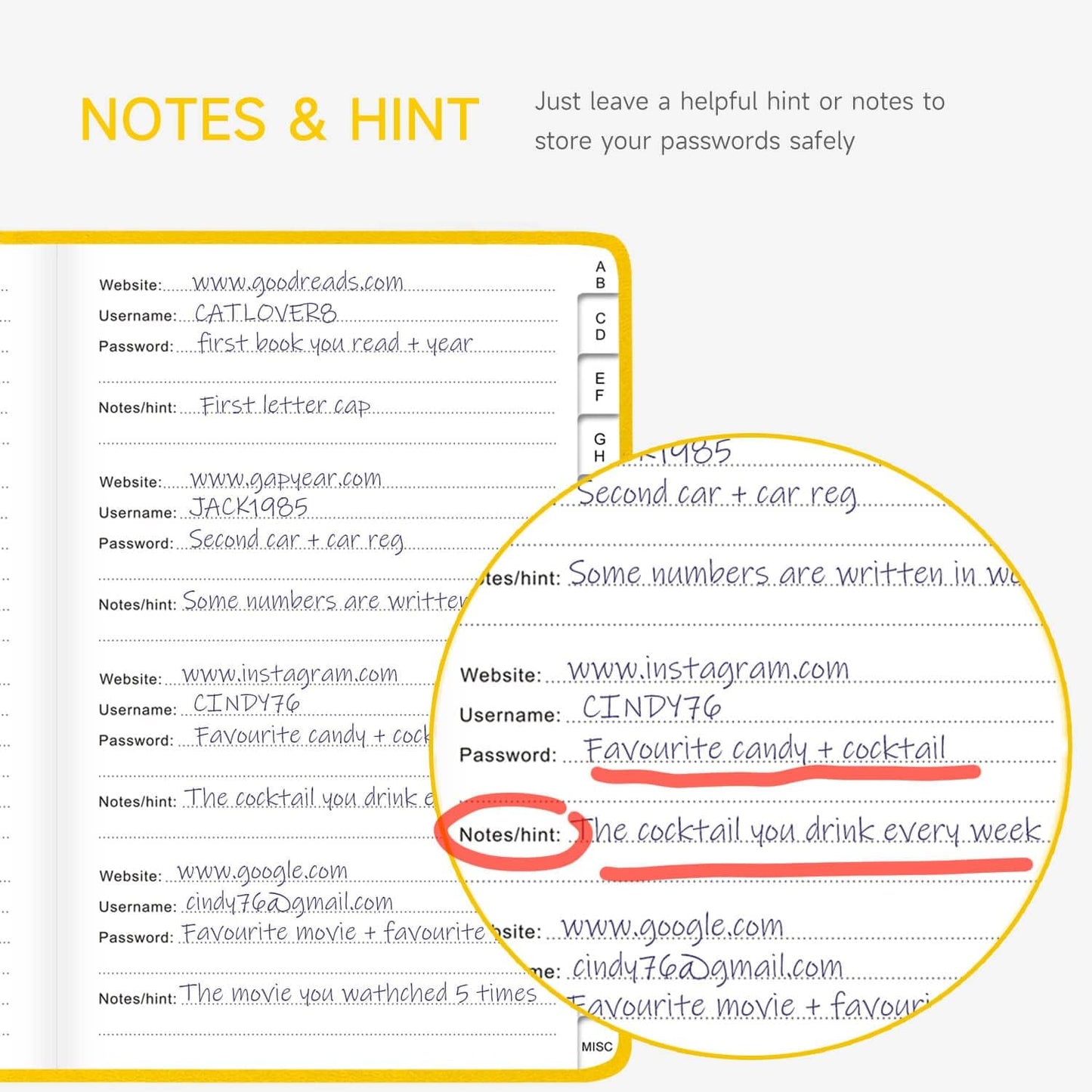 Password Book with Alphabetical Tabs – Hardcover Internet Address & Password Organizer – Password Keeper Notebook for Computer & Website – 5.2 x 7.6" Log-in Password Journal w/Thick Paper (Yellow)