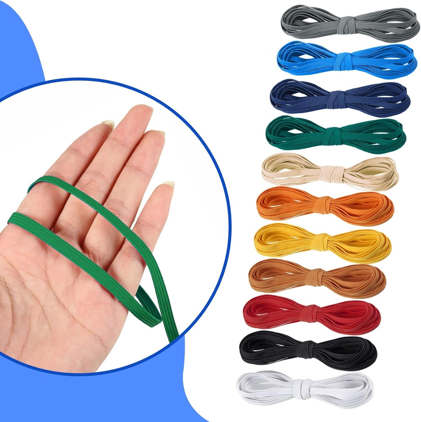 WILLBOND 12 Rolls Colorful Elastic Band Folding Elastic Cord Heavy Duty Stretch Band Knitted Flat Band for Sewing Crafts DIY Comforter Cuffs(1/4 Inch X 4.4 Yard,Retro Colors)