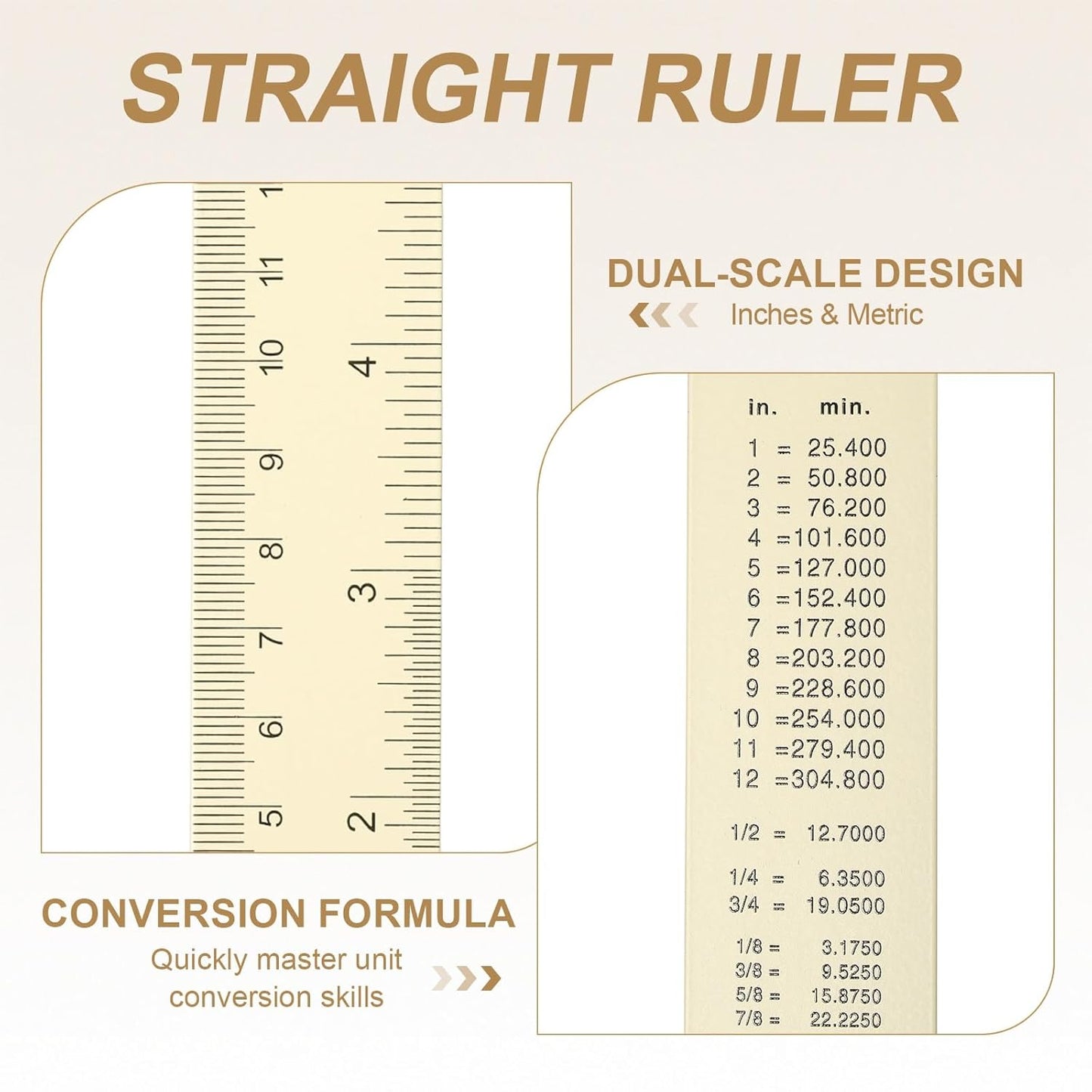 HARFINGTON 6pcs Metal Straight Ruler 20cm Metric SAE Aluminum Alloy Measuring Rulers Scale Tool with Hole for Measure Study Reading Classroom Office, White