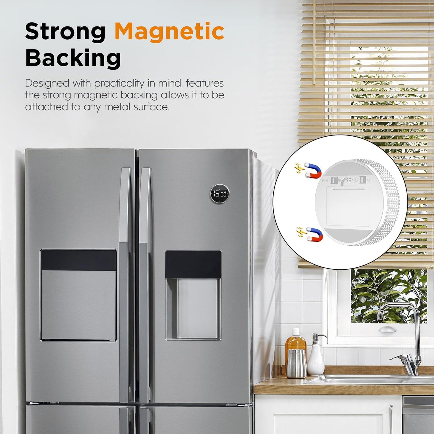 Upgrade Digital Kitchen Timer - Magnetic Countdown Countup Visual Pomodoro Timer with Large LED Display, 3-Preset Times (5, 15, 25), 3 Volume Levels, Ideal for Cooking, Baking and Fitness (1, White)