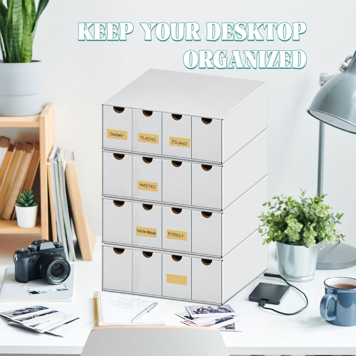 Cholemy Trading Card Storage Box 15000+ with 70 Cardboard Storage Divider, Label Sticker for Collection Compatible with TCG, Sport Cards(4 Row, 4 in A Row,White)