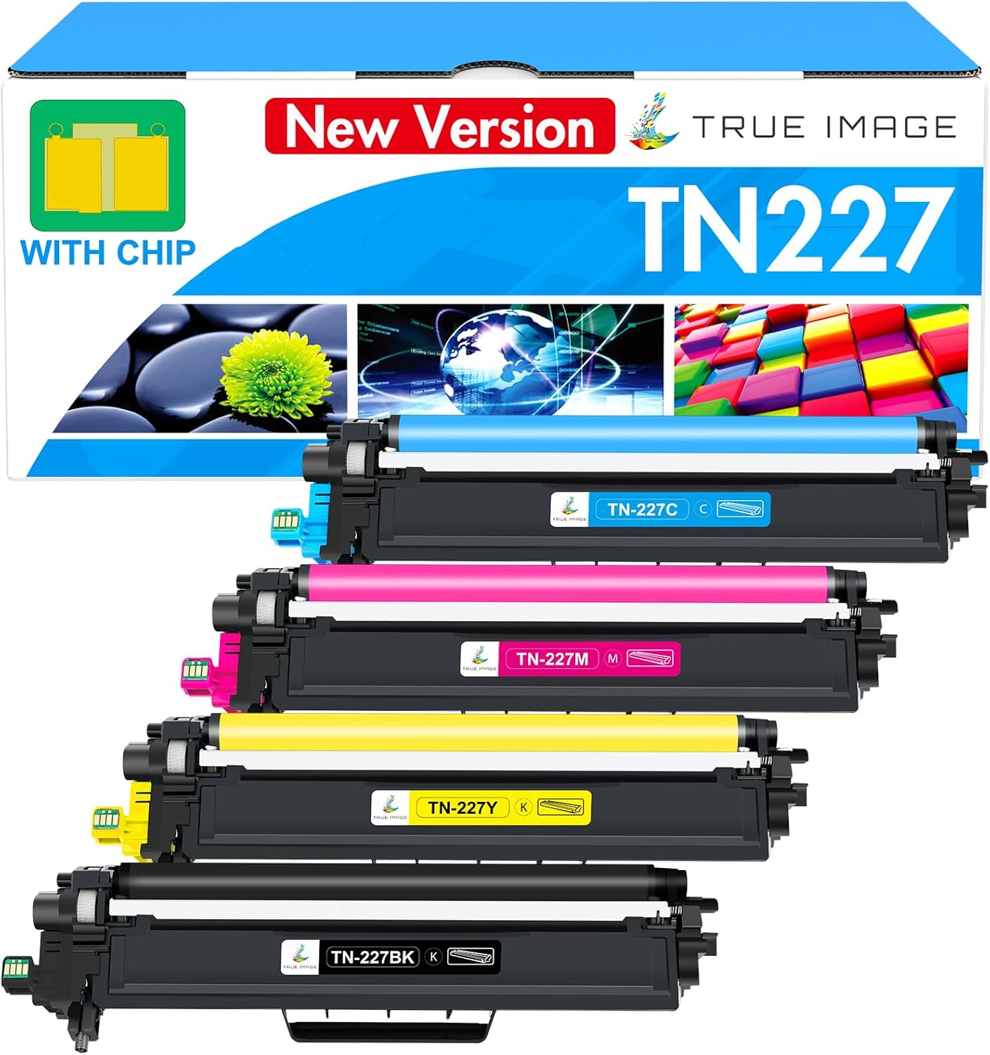 TN227 TN-227BK/C/M/Y High Yield Toner Cartridge 4 Pack: Compatible for Brother TN223 TN-223BK/C/M/Y TN-227 TN 227BK/C/M/Y 227 for HL-L3270CDW HL-L3210CW MFC-L3770CDW HL-L3290CDW MFC-L3750CDW Printer