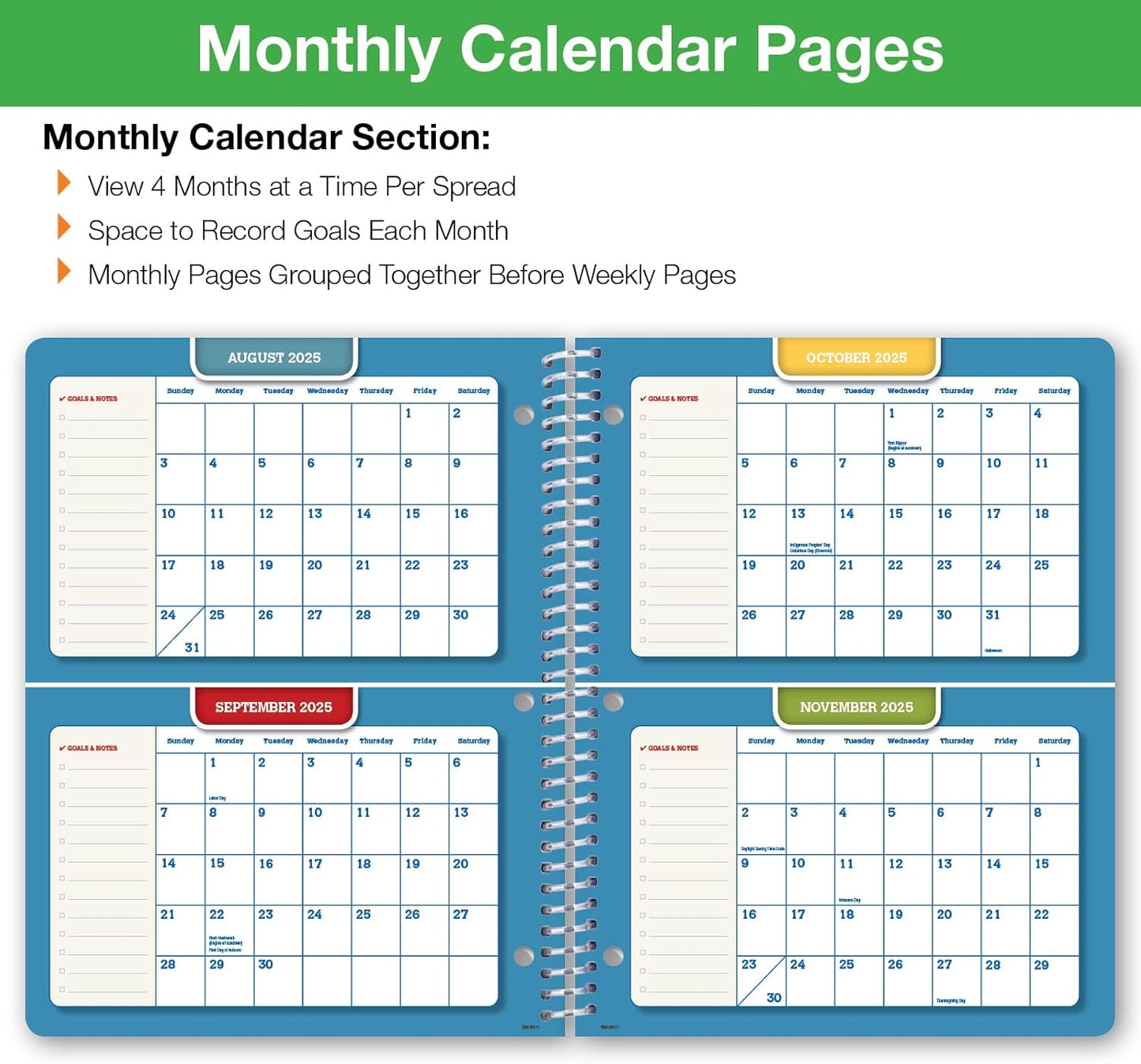 Global Datebooks Dated Middle School or High School Student Planner for Academic Year 2025-2026 Includes Ruler/Bookmark and Planning Stickers (Matrix Style - 8.5"x11" - Spectrum)