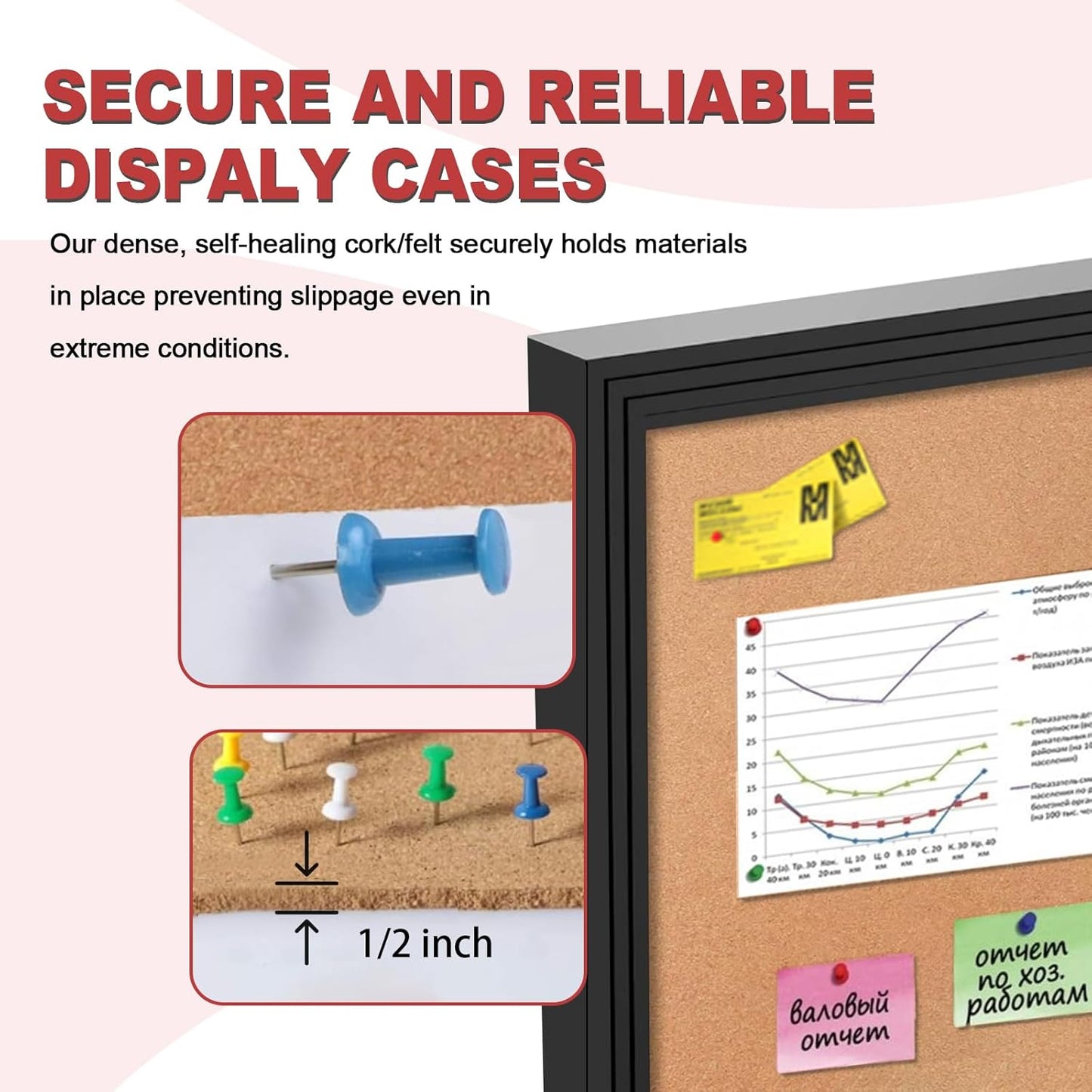 Lockable Outdoor Enclosed Bulletin Board,Weatherproof Cork Noticeboard with Locking Door, Wall-Mounted Aluminum Frame Display Case for Office, Home, School (Black Frame | Cork Surface, 44x32 inch)