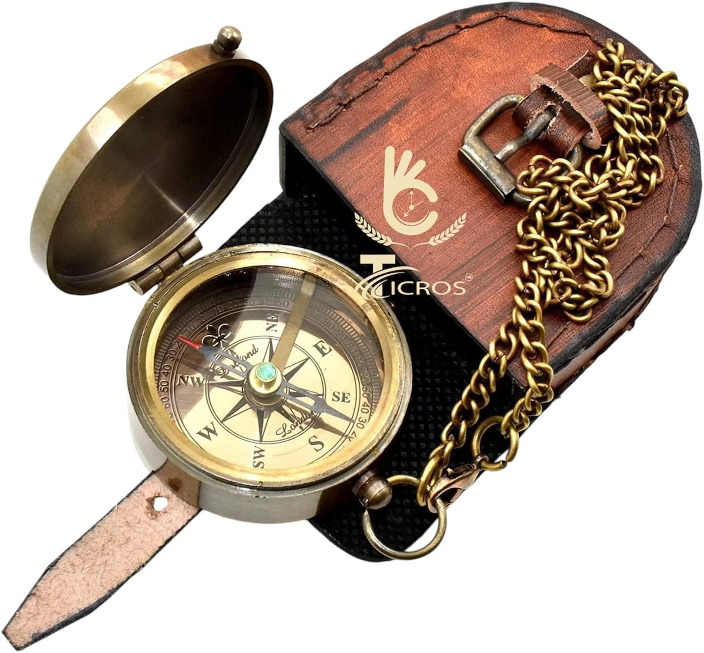 Vintage Brass Compass – Engraved Military Compass with Leather Case for Grossman, Veterans, Sailors, Men, Military Collectors – Retirement Gift,Graduation,Gift for Army Father, Jesus Said Gift Compass