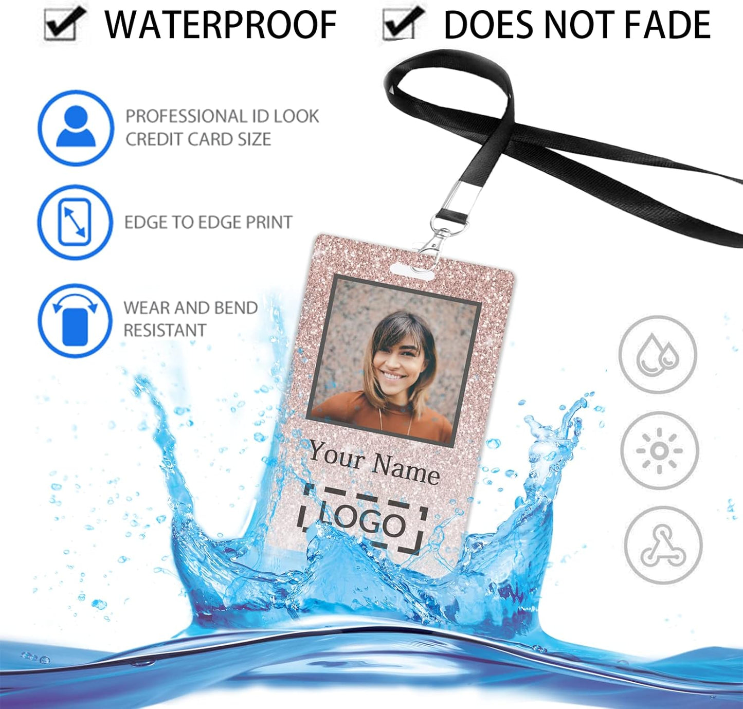 Custom Id Badge, Personalized Employee Photo Identification Card with Lanyard, Durable ID Card for Office Worker Doctor Nurse Student-Vertical-Template4