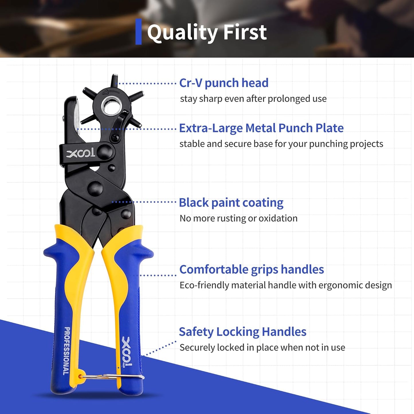 Revolving Punch Plier Kit, XOOL Professional Leather Hole Punch Set,Leather Hole Punch Set for Belts, Watch Bands, Straps, Dog Collars, Saddles, DIY Home or Craft Projects, Heavy Duty Rotary Puncher