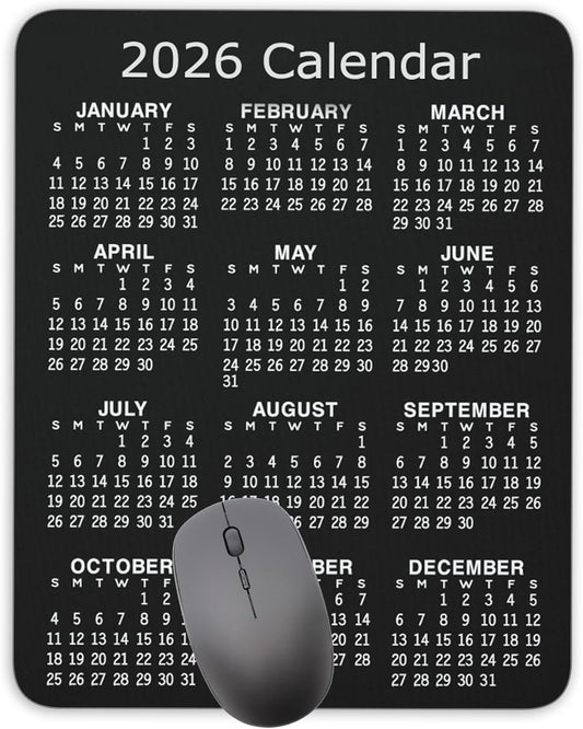 Non-Slip Rubber Mouse Pad， 2026 Calendar Vertical Edition Calendar Black Mouse Mat Mouse Pad Office Gaming Mousemat 9.5 inch x 7.9 inch