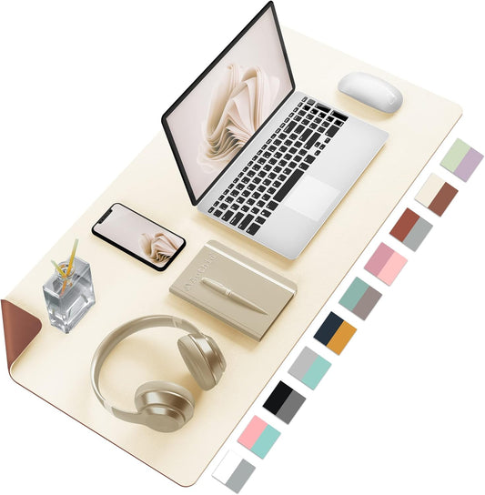 Aothia Double-Sided PU Leather Desk Pad - Non-Slip Large Mouse Pad & Desk Mat for Office, Home - Waterproof, Easy to Clean, Durable Dual-Sided Surface (23.6"x13.7", Beige)