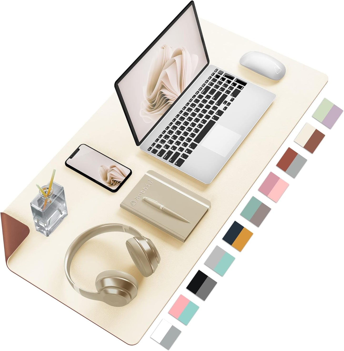 Aothia Double-Sided PU Leather Desk Pad - Non-Slip Large Mouse Pad & Desk Mat for Office, Home - Waterproof, Easy to Clean, Durable Dual-Sided Surface (31.5" x 15.7", Beige)