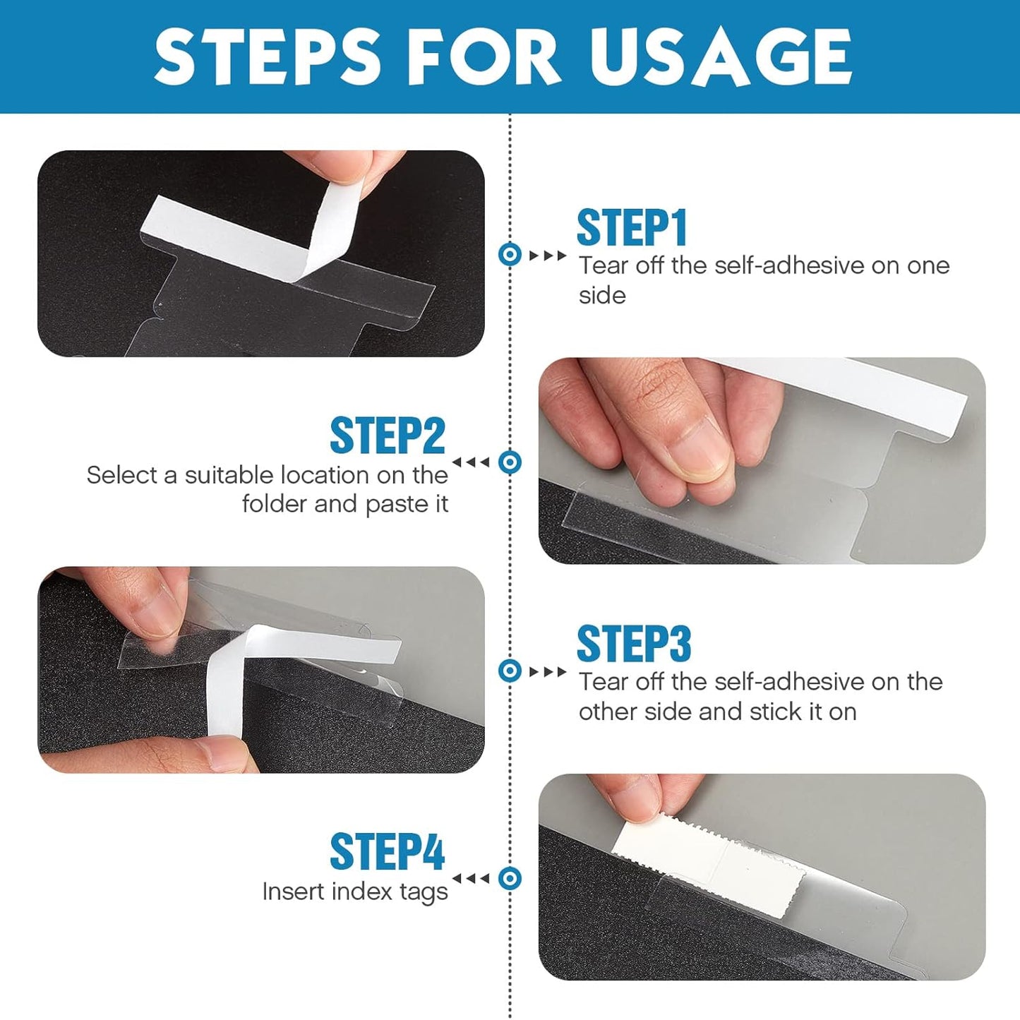 Gueevin Insertable Self Adhesive Tabs with Printable Inserts, 1 Inch Clear Index Tabs, 100 Pieces