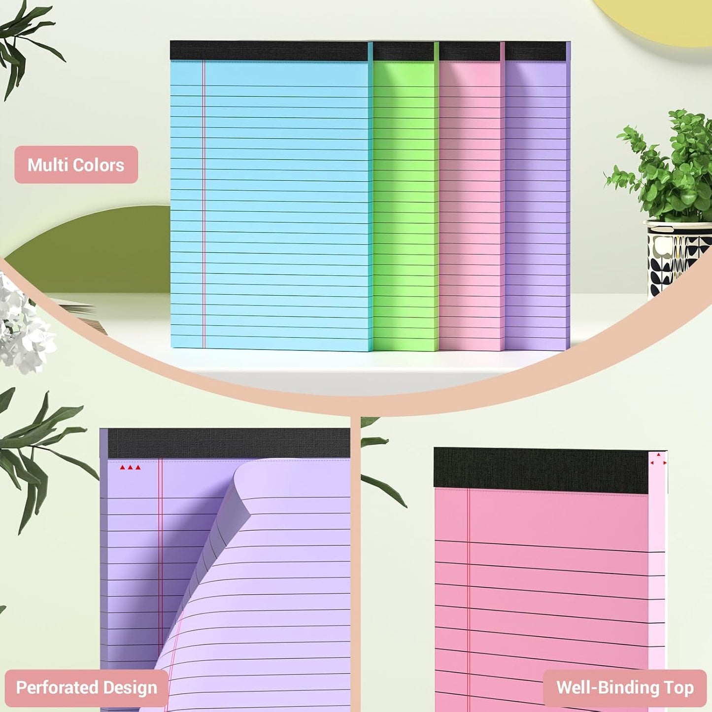 Legal Pads 5x8 Colored Note Pads, 4 Pack College Ruled Notepads 5x8 Lined Paper, Colored Notebook Paper Writing Pads 30 Sheets per Colored Paper Small Legal Pads 5x8 for Home Office School Supplies