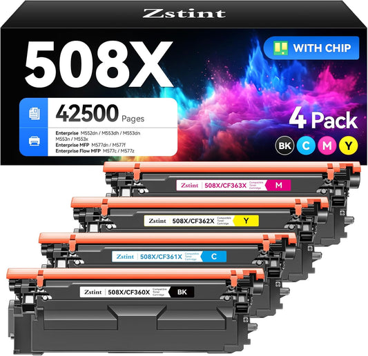 508X 508A Toner Cartridge Set 4-Pack Replacement for HP 508X CF360X CF361X CF362X CF363X Toner Compatible with HP Color Laserjet Enterprise M553 M552 MFP M577 Series Printer(Black Cyan Magenta Yellow)