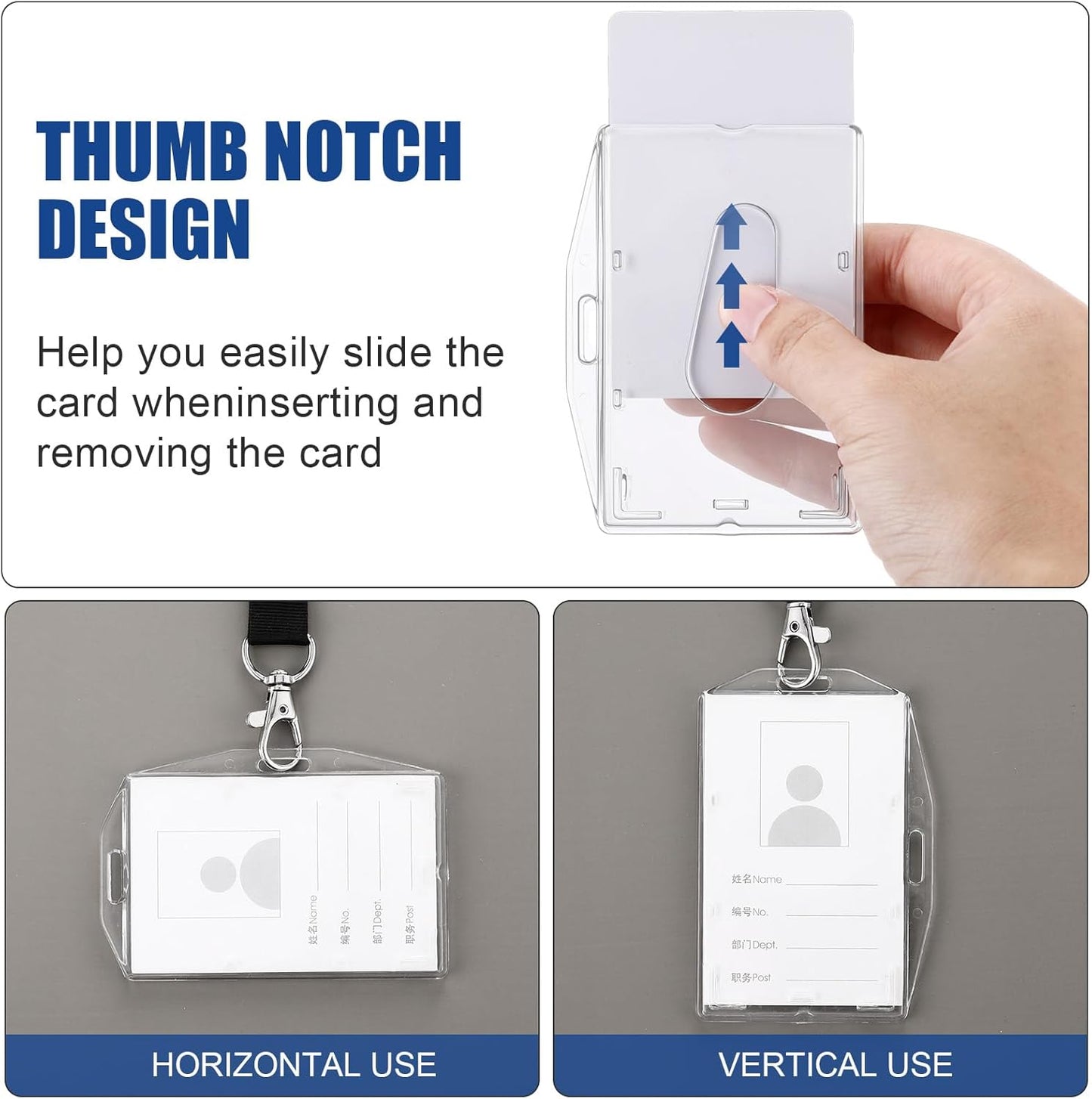 Marspark 25 Pcs 2 ID Badge Holder Heavy Duty Plastic ID Card Holder Transparent Protector Clear Badge Protector Cover Sleeve Protective Cover with Thumb Slot for Credit Card (Vertical and Horizontal)