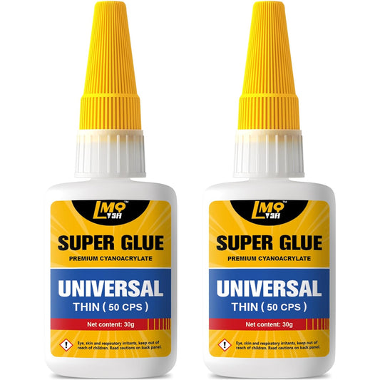 Super Glue Clear 60 Gram Liquid, All Purpose Superglue Instant Cyanoacrylate Adhesive for Plastic Ceramic Wood Leather Rubber Metal Glass Pla Shoe Sole Repair, Heavy Duty CA Oily Glue Strong Bonding