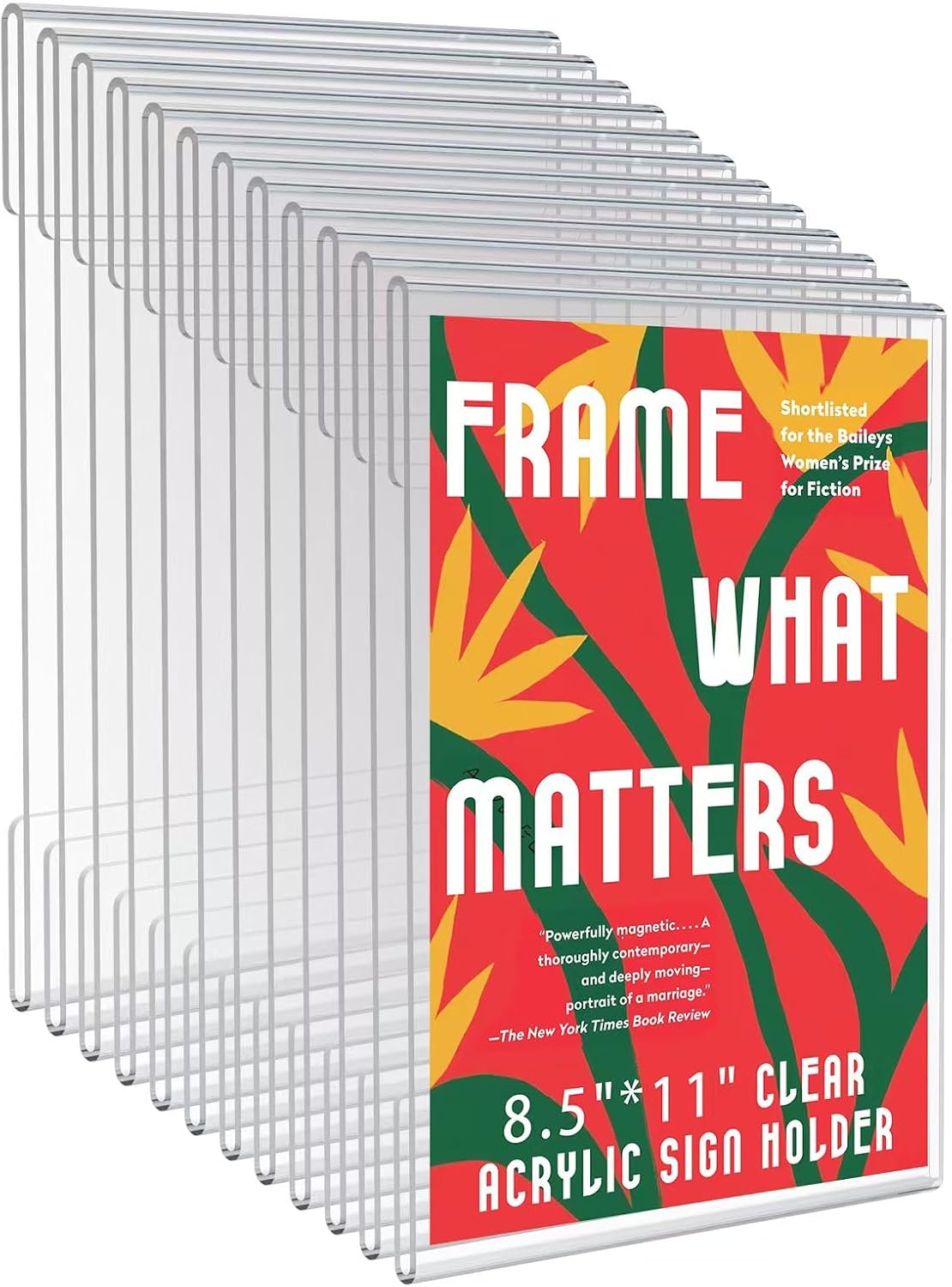 8.5x11 Clear Acrylic Plexi Sign Holders with Double Sided Adhesive Tape, Wall Sign Memo Document Menu Holder for Office, Home, Store, Restaurant-No Drilling (12 Pack)