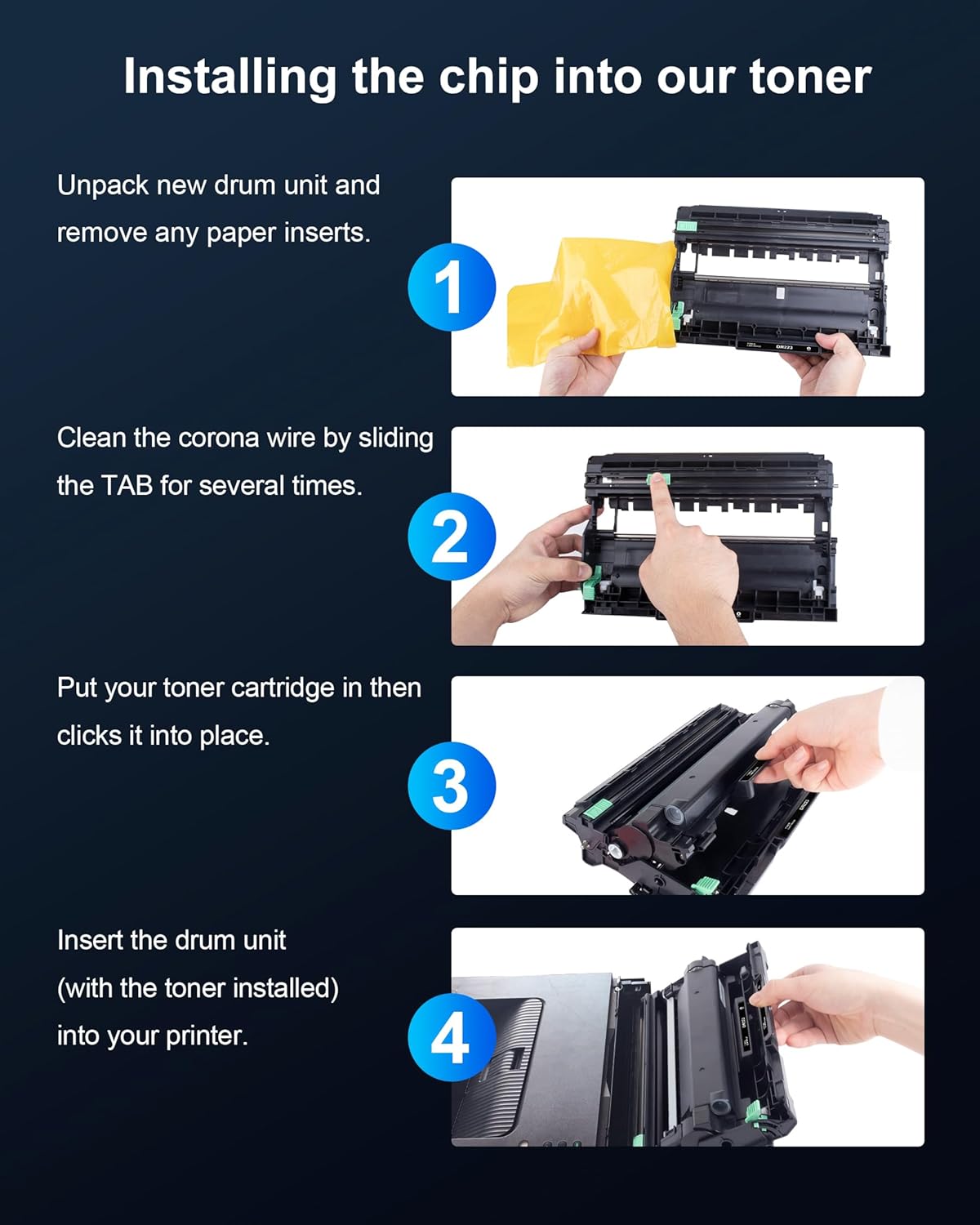 DR223CL Compatible Drum Unit Replacement for Brother DR223CL DR-223CL DR223 Compatible with Brother MFC-L3770CDW MFC-L3750CDW HL-L3270CDW HL-L3290CDW HL-L3230CDW (4 Pack)