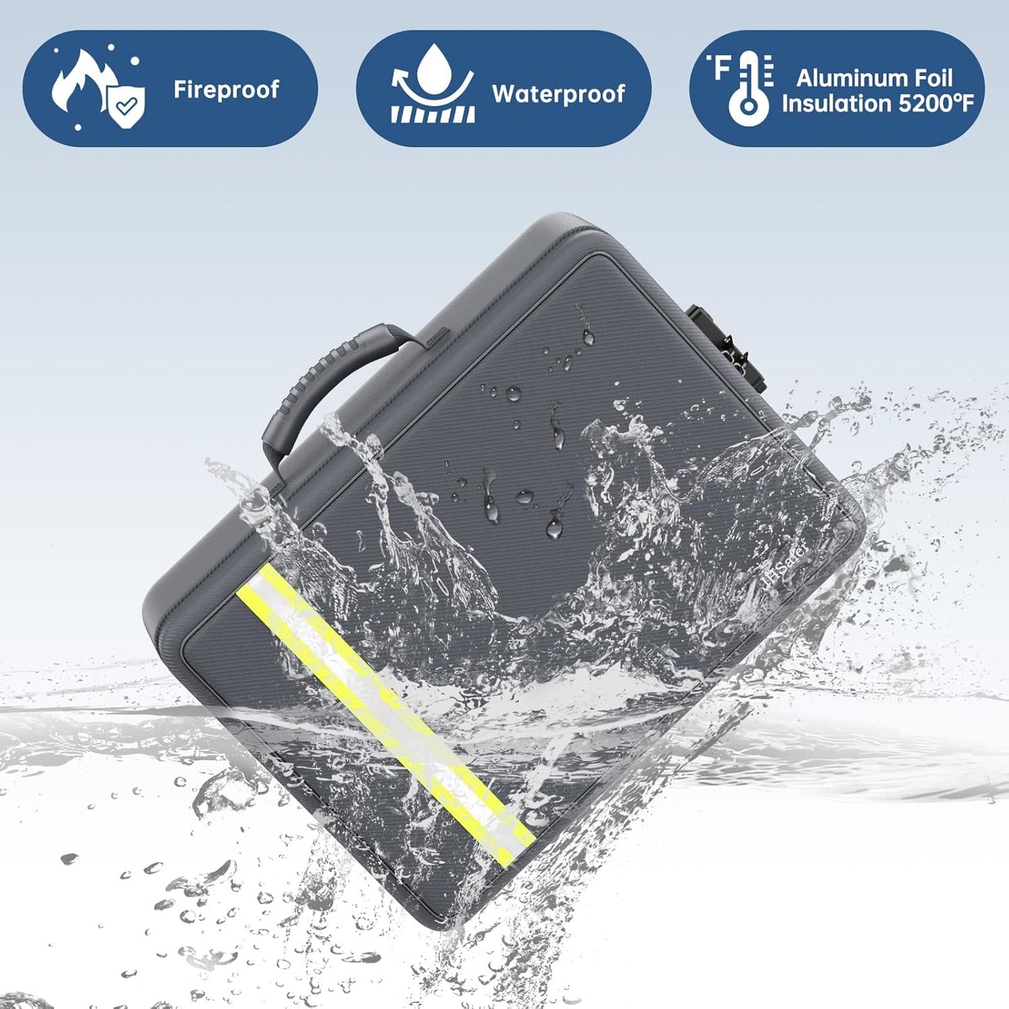 5200℉ Fireproof Document Bag, Insulated Document Box with Lock, Important Document Organizer with Waterproof Zipper, Portable Soft Home Travel Office Safe Storage with 13 Accordion File Folder,Gray