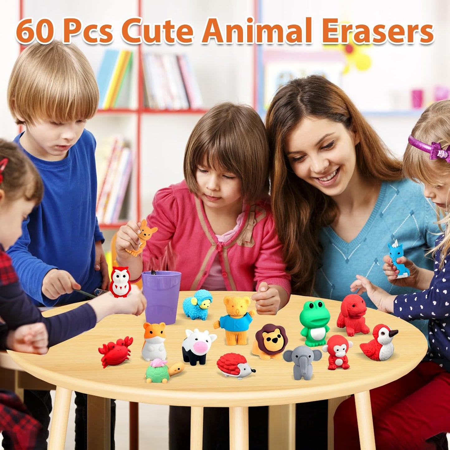 Zkptops 60Pcs Animal Erasers Kids Desk Pets Animal Pencil Erasers Puzzle Erasers Toy Mini Eraser Prize Bulk for Classroom Reward, Treasure Box, Easter Egg Filler, Party Favor, Goodie Bag Stuffer Gift