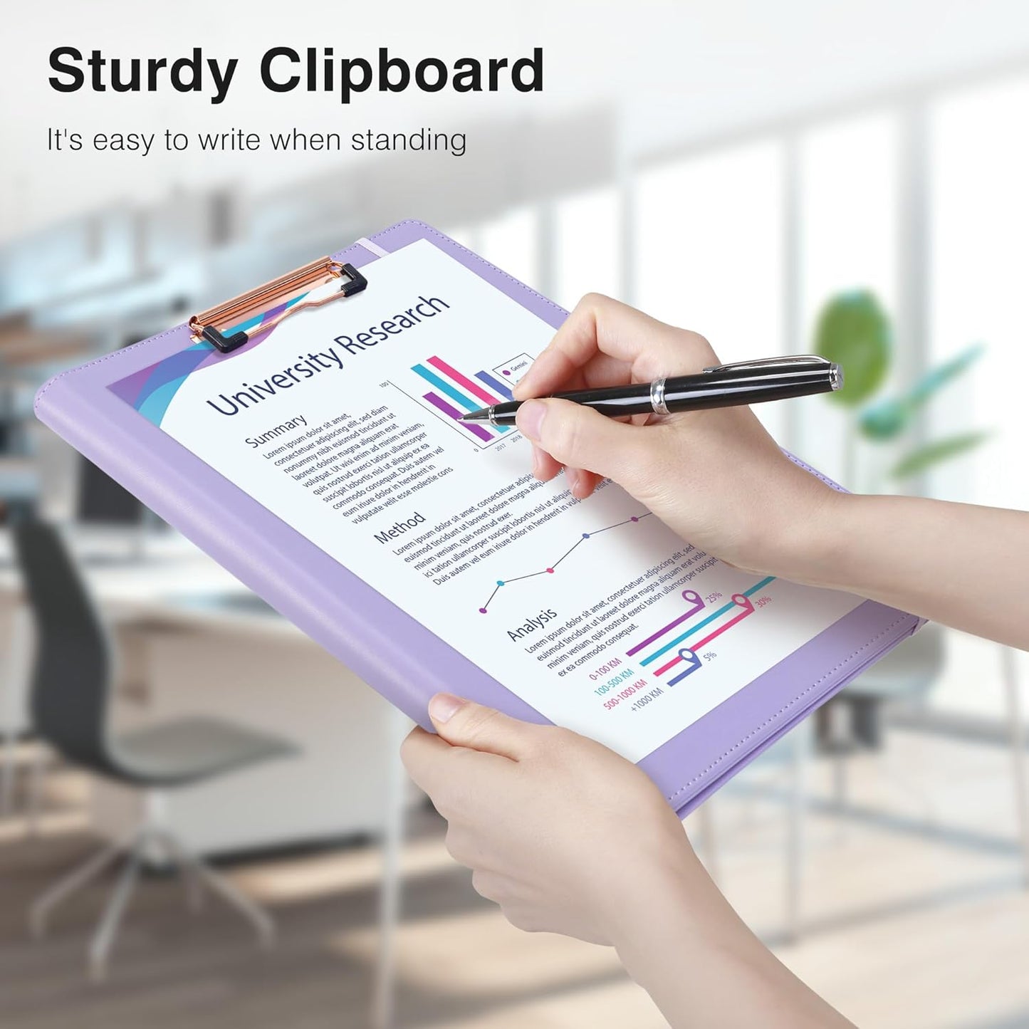 Ospelelf Foldable Leather Clipboard Folio with Notepad 8.5 x 11, Purple Business Padfolio for Women Portfolio Organizer