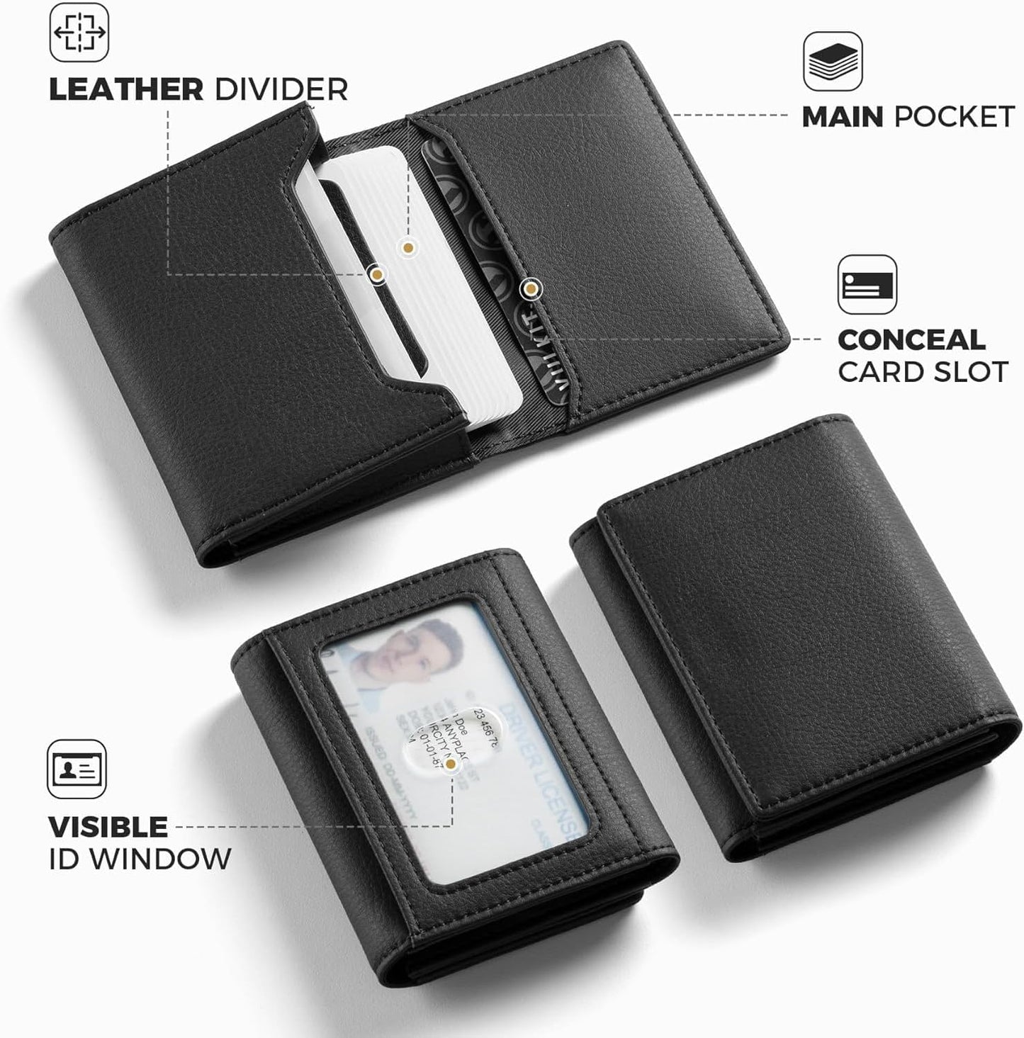 Real Leather Business Card Holder Premium RFID Blocking Card Case with ID Window and Magnetic Closure Holds Up to 40 Business Cards (Grain Black)