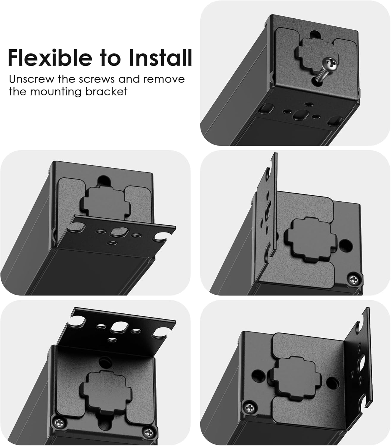 JUNNUJ Heavy Duty Power Strip Wall Mount, 20 Amp Surge Protector 1200J Metal 8 Outlet Under Desk Mounted 20A, Garage Power Table Socket Industrial Outlets 6-20R T-Slot, Black-15FT 12AWG Extension Cord