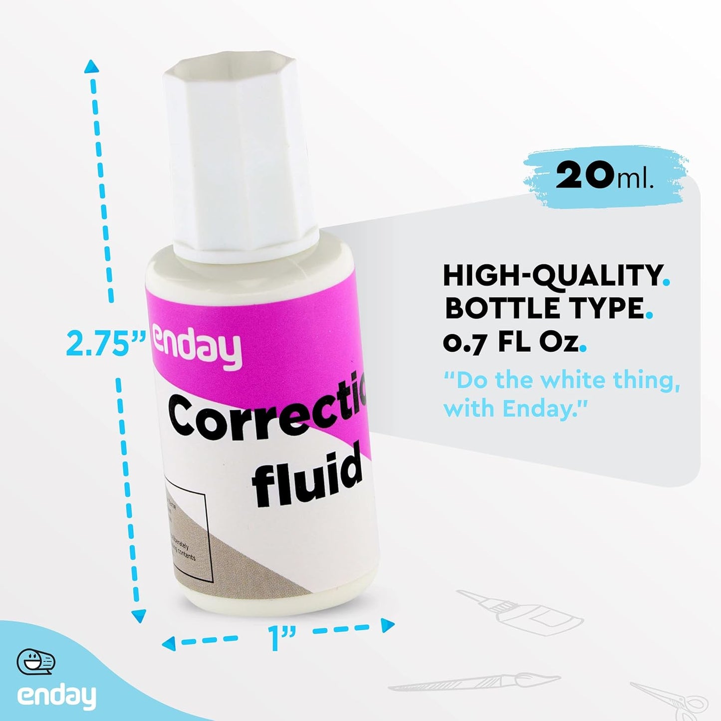 Enday White Out Liquid Correction Fluid, 7 fl. Oz. / 20 ml Foam Wand Applicator Quick Dry Liquid Paper Whiteout, Multi-Purpose Smooth Wite Out Corrector for Office, and Home, 4 Pack